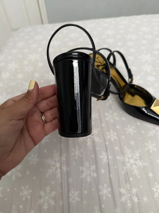 Valentino Black Patent Slingback Pumps with Gold Pyramid Accent - Picture 10 of 15